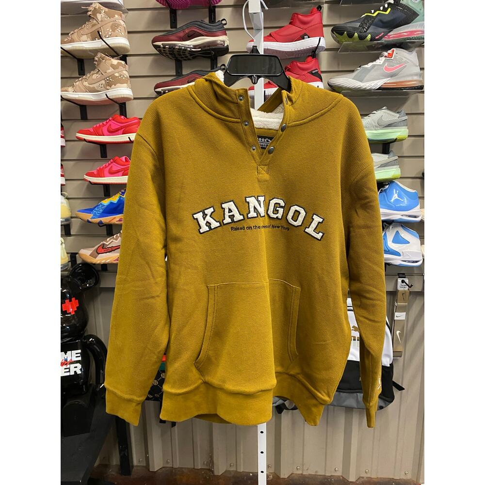 Kangol Men's Large Workwear Sherpa Waffle Hoodie Mustard Yellow Henley New!